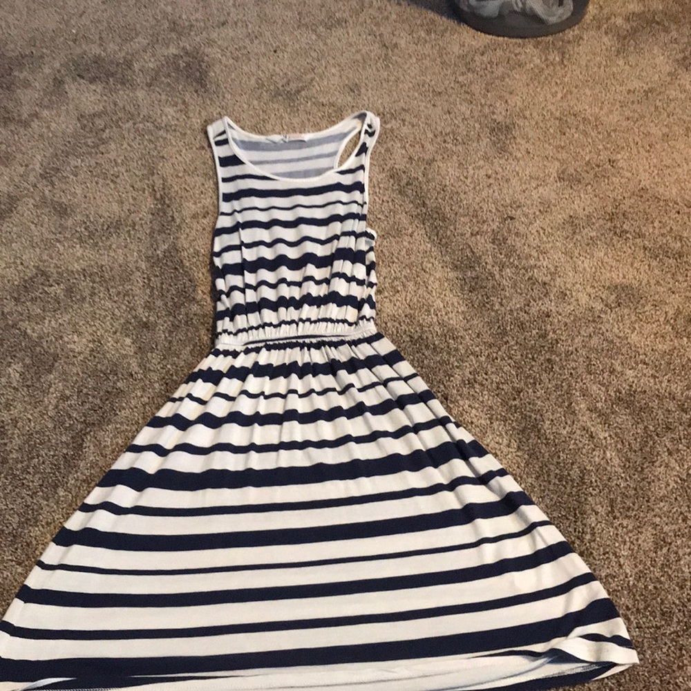 blue white striped dress
